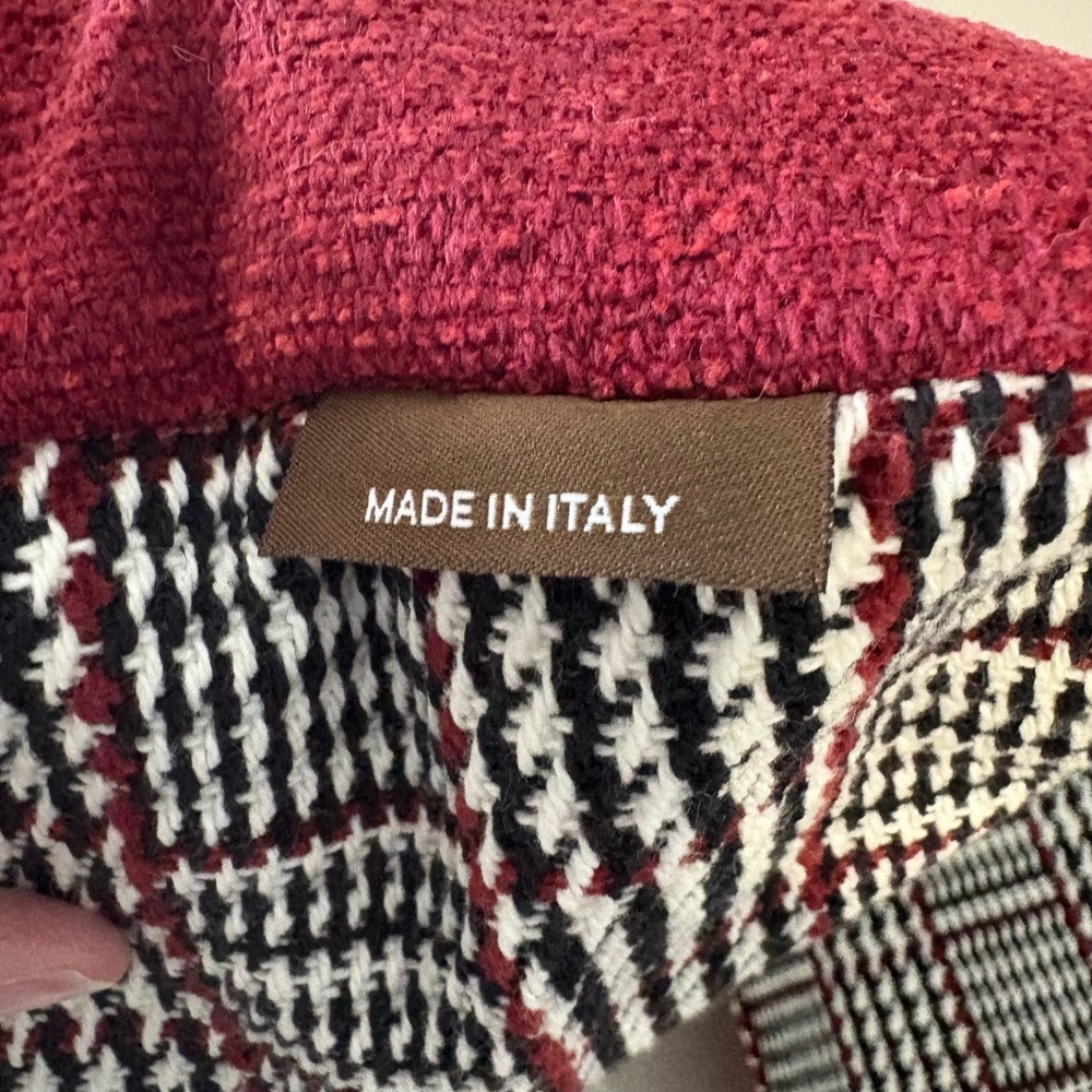 Natuzzi Italia Plaid Feather Filled Throw Pillows Set of 2 Red Black Made Italy - Picture 5 of 16